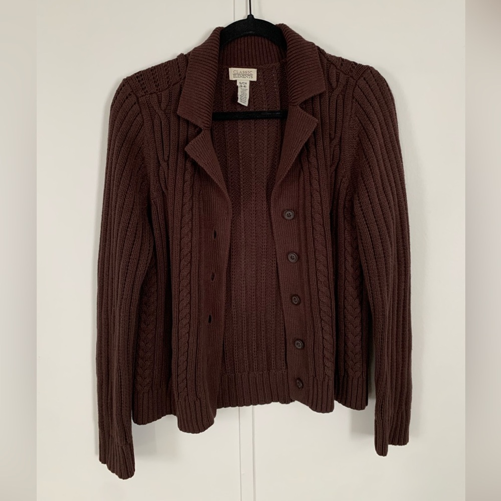 Classic Elements Women's Dark Brown Cable-Knit Button Cardigan